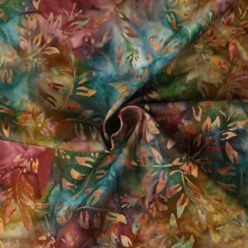Tissu Coton imprimé Batik Mystica sur fond Multicolore