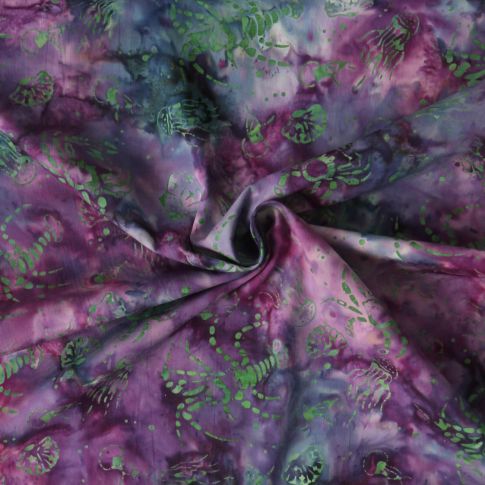 Tissu Coton imprimé Batik Aquaflow sur fond Violet foncé