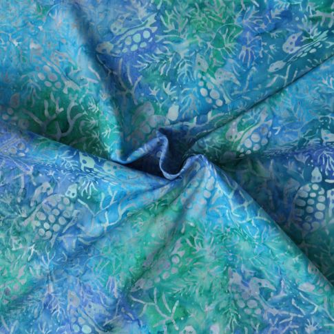 Tissu Coton imprimé Batik Tortika sur fond Bleu azur