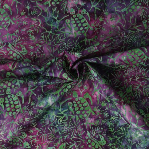 Tissu Coton imprimé Batik Tortika sur fond Violet foncé