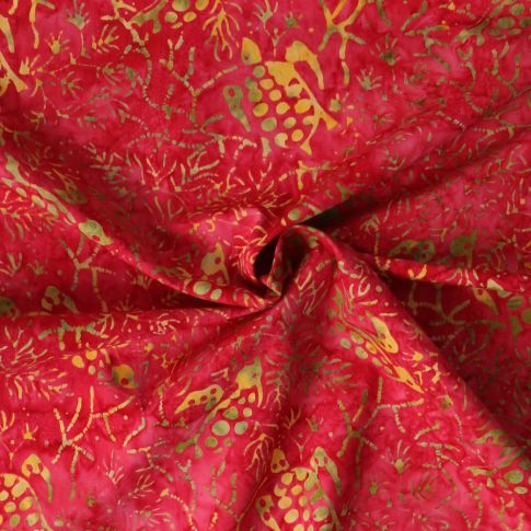 Tissu Coton imprimé Batik Tortika sur fond Rouge