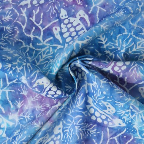 Tissu Coton imprimé Batik Tortika sur fond Bleu lavande