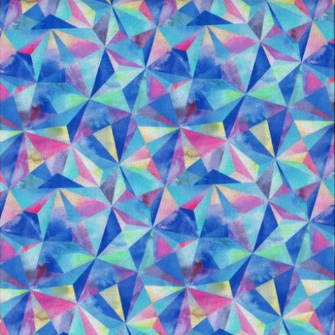 Tissu Coton imprimé Digital Kaléido sur fond Bleu azur