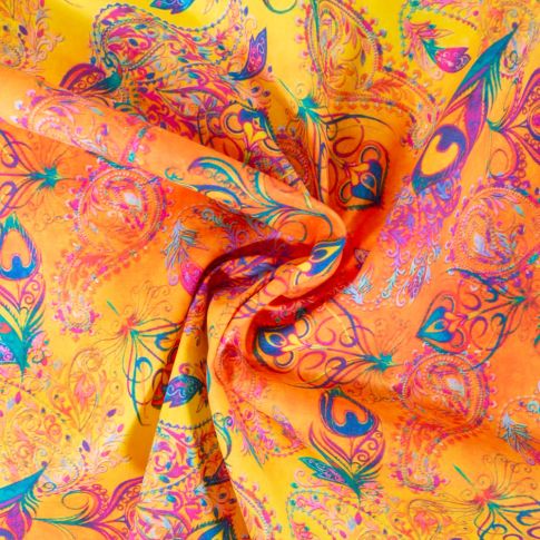 Tissu Coton imprimé Aspect batik sur fond Jaune