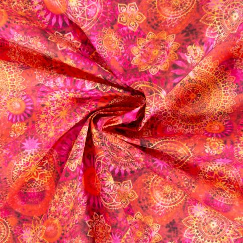 Tissu Coton imprimé Mandalas sur fond Rouge