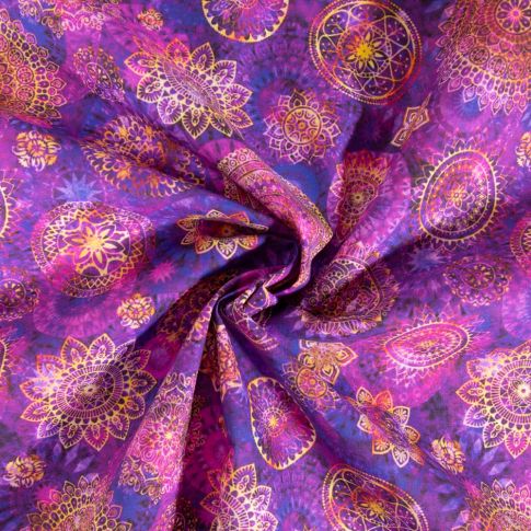 Tissu Coton imprimé Mandalas sur fond Violet