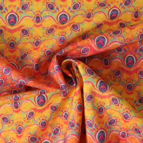 Tissu Voile de Coton Pluméa sur fond Jaune or