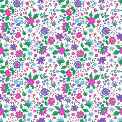 Tissu Coton imprimé Fleuris Lya sur fond Blanc