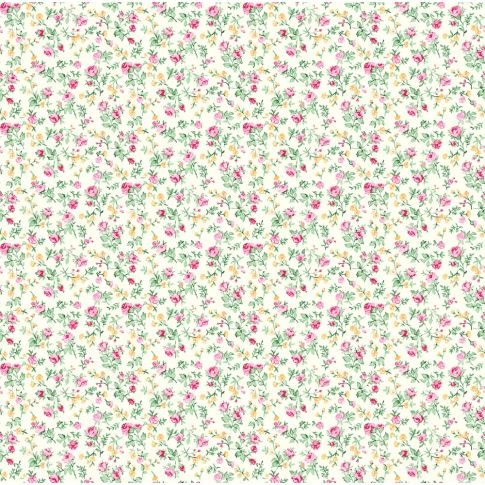 Tissu Coton imprimé Fleuris Aldo sur fond Ecru