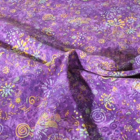 Tissu Popeline de Coton légère Esprit batik sur fond Violet