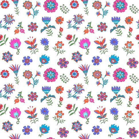 Tissu Coton imprimé Loulou fleuris sur fond Blanc