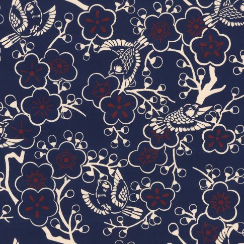 Tissu Coton imprimé Motif japonais sur fond Bleu marine