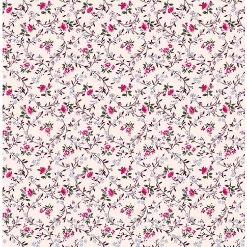 Tissu Voile de Coton Fleuris sur fond Rose bébé