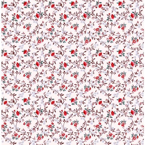 Tissu Coton imprimé Fleuris Afonso sur fond Rose pâle
