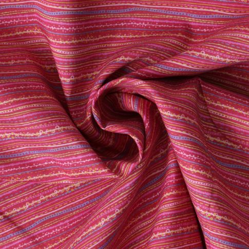 Tissu Coton imprimé  Strya sur fond Bordeaux