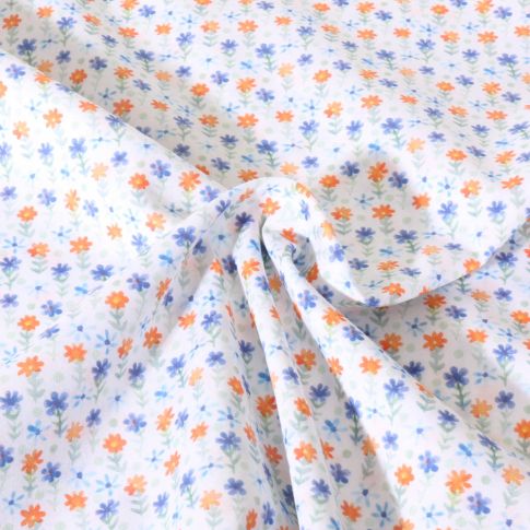 Tissu Popeline de Coton légère Petites fleurs sur fond Blanc