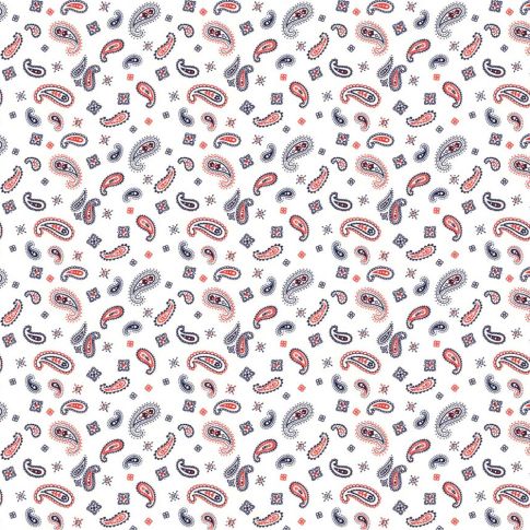 Tissu Coton imprimé Bandana bleu et rouge sur fond Blanc
