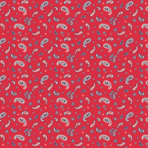 Tissu Coton imprimé Bandana blanc et rouge sur fond Rouge