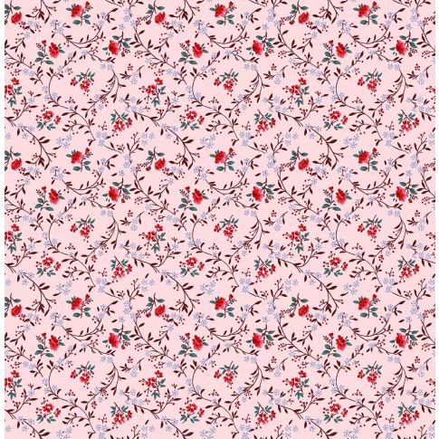 Tissu Coton imprimé Fleuris Afonso sur fond Rose clair
