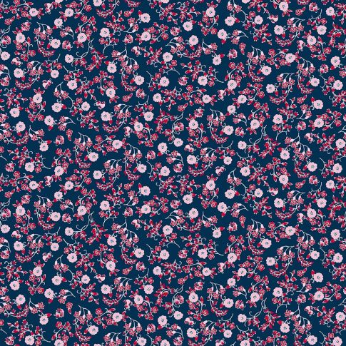 Tissu Coton imprimé Fleuris Giorgio sur fond Bleu marine