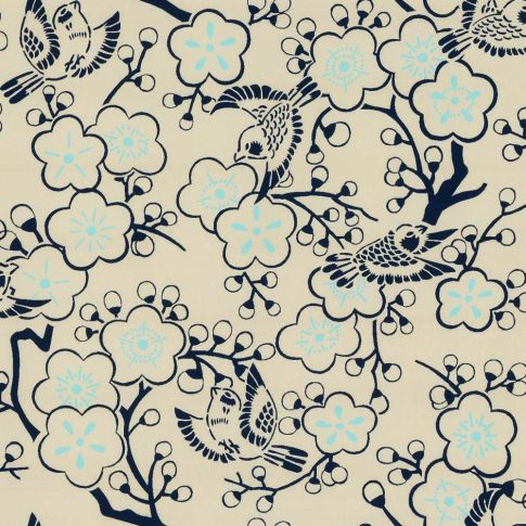 Tissu Coton imprimé Motif japonais sur fond Beige