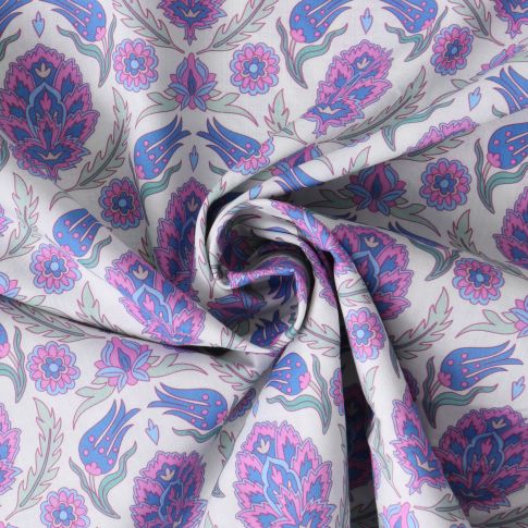 Tissu Coton imprimé indien Dahra sur fond Blanc