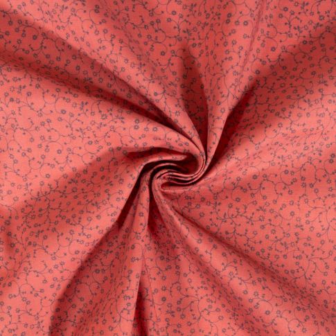 Tissu Coton imprimé Fleuris Lilou sur fond Rouge