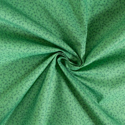Tissu Coton imprimé Fleuris Lilou sur fond Vert