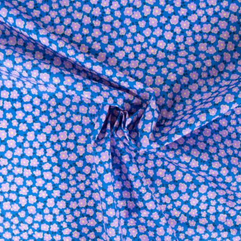 Tissu Coton imprimé Petites fleurs Poema sur fond Bleu roi