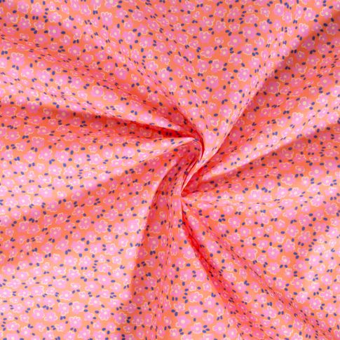 Tissu Coton imprimé Petites fleurs Poema sur fond Saumon