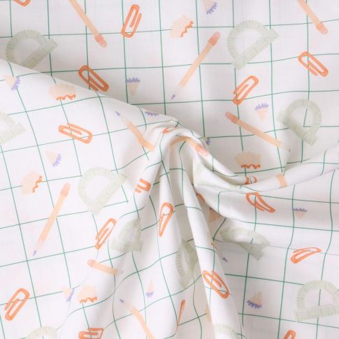 Tissu Coton imprimé  Graphika papeterie pop sur fond Blanc