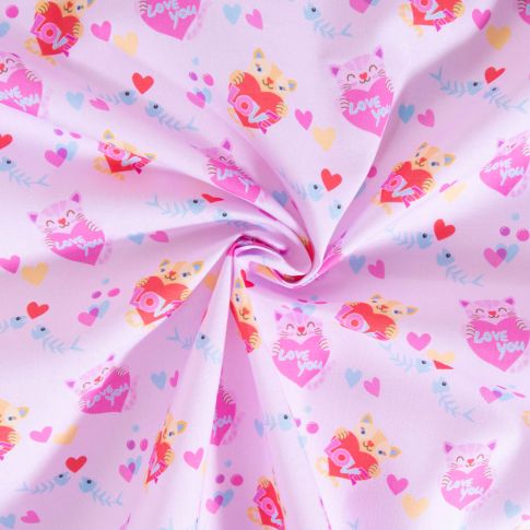 Tissu Coton imprimé Love you sur fond Rose