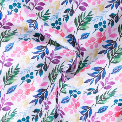 Tissu Coton imprimé Alban Floral sur fond Blanc