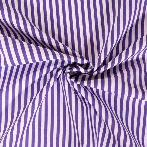 Tissu Popeline de Coton Rayures violettes 5 mm sur fond Blanc