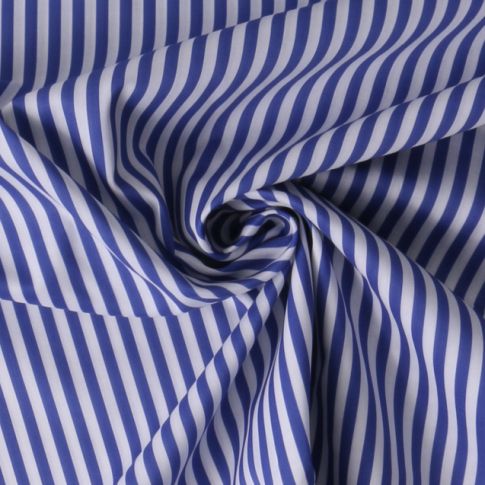 Tissu Coton imprimé  rayé Lisalou sur fond Bleu denim