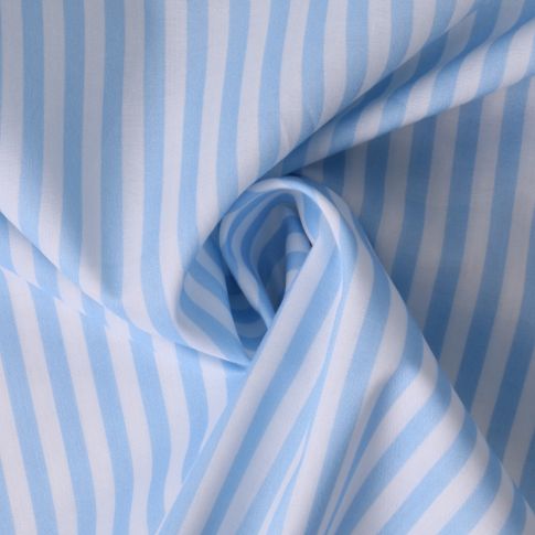 Tissu Coton imprimé  rayé Lisalou sur fond Bleu layette