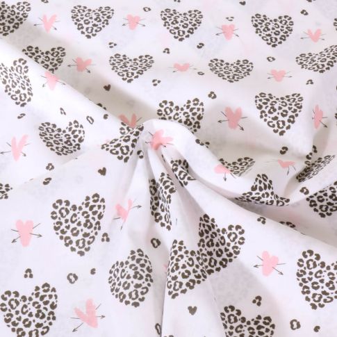 Tissu Popeline de Coton légère Coeurs sur fond Blanc