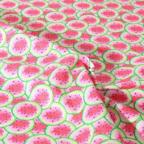 Tissu Coton imprimé Sandy fruits sur fond Rose