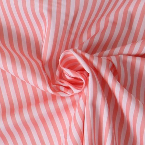 Tissu Coton imprimé  rayé Lisalou sur fond Rose saumon