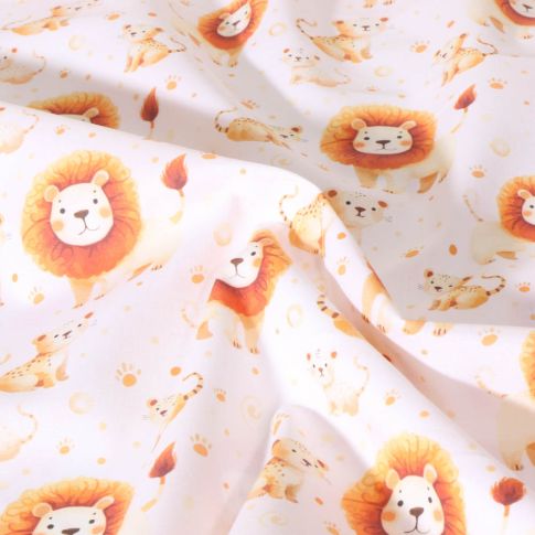 Tissu Coton imprimé Leo animaux sur fond Orange