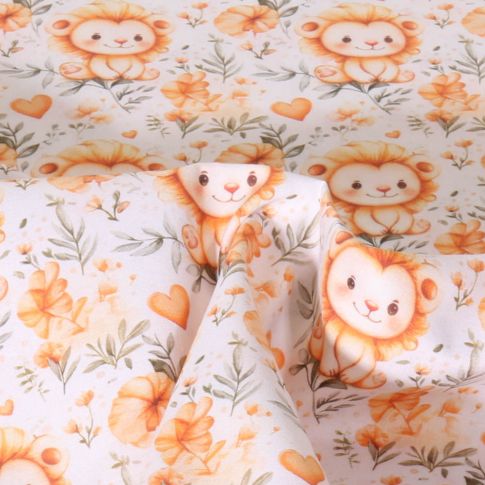 Tissu Coton imprimé digital Leo animaux sur fond Blanc