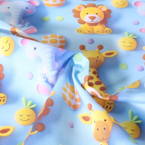 Tissu Coton imprimé digital moon animaux sur fond Bleu