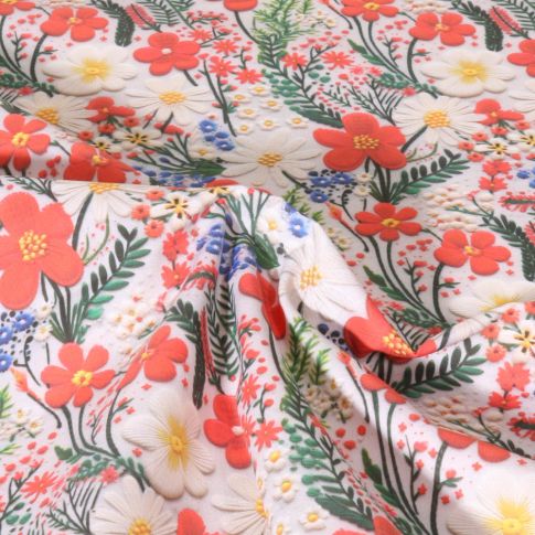 Tissu Coton imprimé digital Aube Fleuris sur fond Blanc