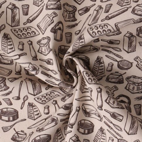 Tissu Toile Canvas Kitchen sur fond Beige