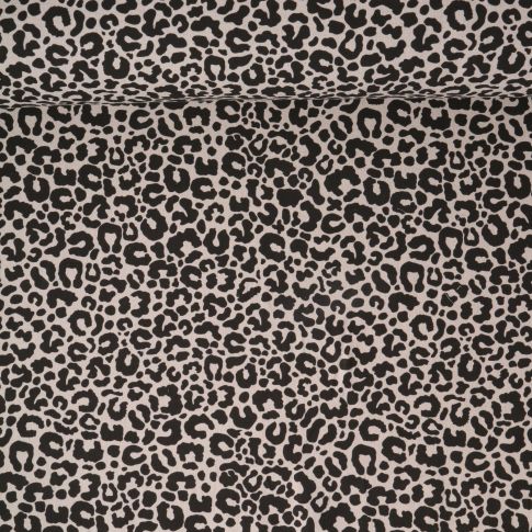 Tissu Toile de Coton aspect lin Léoléo noir sur fond Naturel