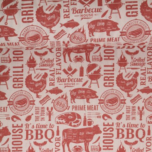 Tissu Toile de Coton aspect lin Barbecue Time sur fond Naturel