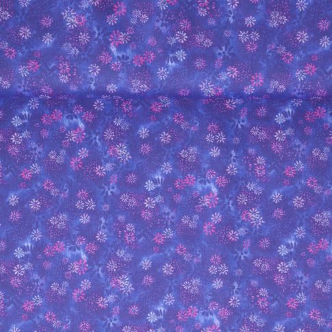 Tissu Coton imprimé  fleurs Liora sur fond Bleu