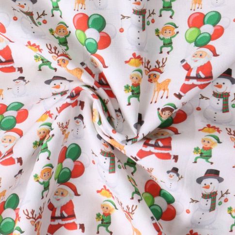 Tissu Coton imprimé  Lior Noël en fête sur fond Blanc