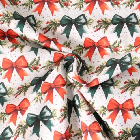 Tissu Coton imprimé Norélia grands nœuds décoratifs sur fond Blanc cassé