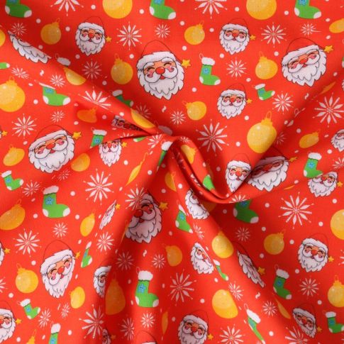 Tissu Coton imprimé Giulia père Noël pop sur fond Rouge